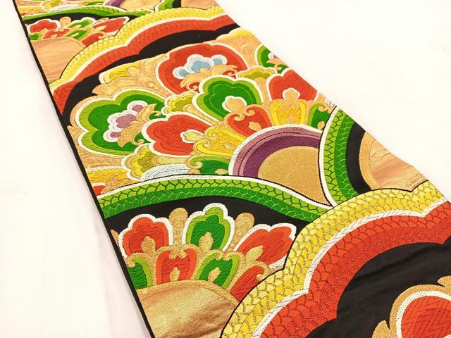平和屋着物◎六通柄袋帯　唐織　花青海波　黒地　金糸　正絹　逸品　BAAV7977yc