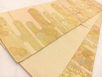 平和屋着物◎六通柄袋帯　エ霞花文　金銀糸　引箔　正絹　逸品　BAAV7980yc