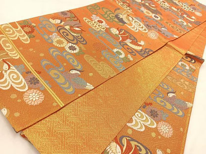 平和屋着物◎佐賀錦　六通柄袋帯　唐織　鴛鴦流水花文　金糸　正絹　逸品　BAAV7981yc