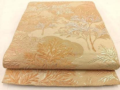 平和屋着物◎六通柄 京袋帯 本袋帯 雲取り草葉文 金銀糸 正絹 逸品 BAAV7982yc