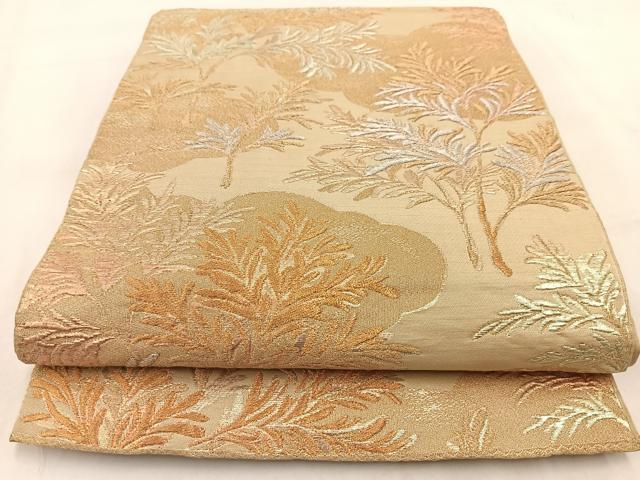 平和屋着物◎六通柄 京袋帯 本袋帯 雲取り草葉文 金銀糸 正絹 逸品 BAAV7982yc