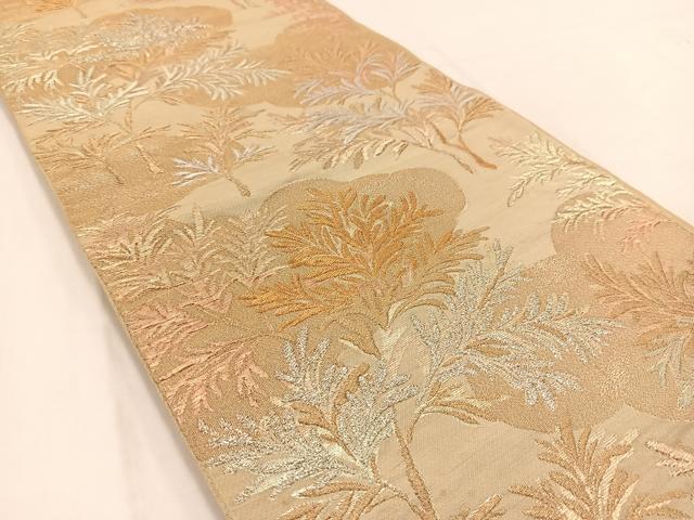 平和屋着物◎六通柄 京袋帯 本袋帯 雲取り草葉文 金銀糸 正絹 逸品 BAAV7982yc