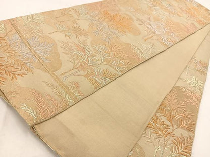 平和屋着物◎六通柄 京袋帯 本袋帯 雲取り草葉文 金銀糸 正絹 逸品 BAAV7982yc