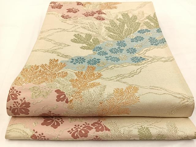 平和屋着物◎六通柄袋帯 唐織 草花文 金糸 BAAV7984yc
