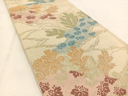 平和屋着物◎六通柄袋帯 唐織 草花文 金糸 BAAV7984yc