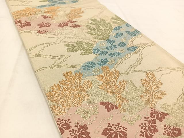 平和屋着物◎六通柄袋帯 唐織 草花文 金糸 BAAV7984yc