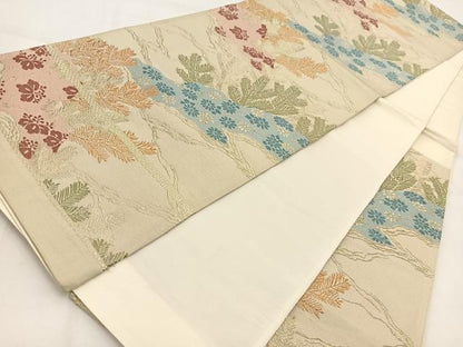 平和屋着物◎六通柄袋帯 唐織 草花文 金糸 BAAV7984yc