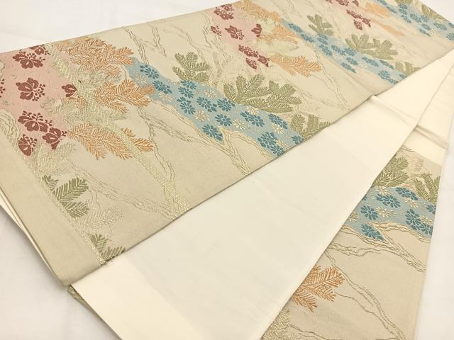 平和屋着物◎六通柄袋帯 唐織 草花文 金糸 BAAV7984yc