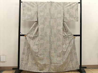 平和屋着物■上質な紬　幾何学文様　正絹　逸品　BAAV8120mz