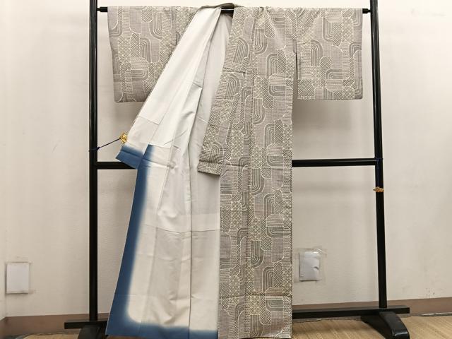 平和屋着物■上質な紬　幾何学文様　正絹　逸品　BAAV8120mz