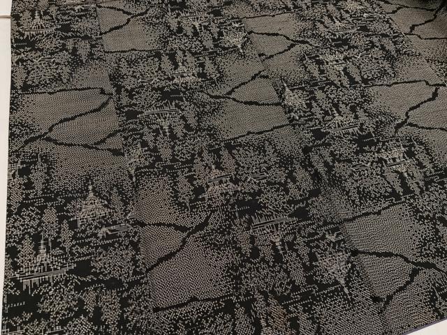 平和屋着物■上質な紬 樹林風景文 黒地 正絹 逸品 BAAV8187mz