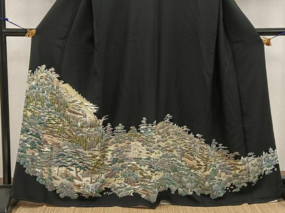 平和屋着物■豪華黒留袖 友禅 樹林風景文 正絹 逸品 BAAV8232mz