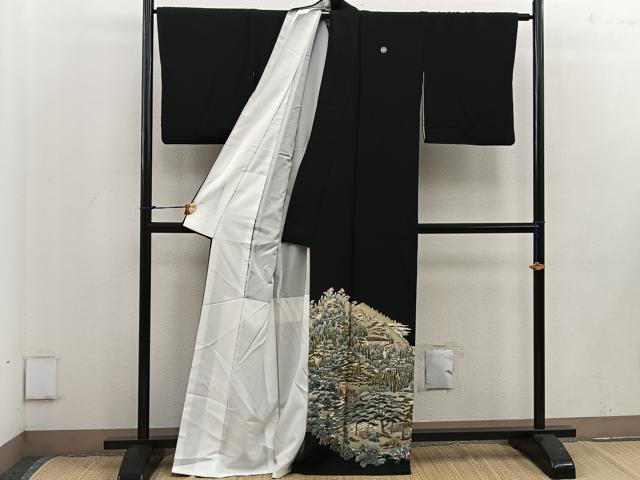 平和屋着物■豪華黒留袖 友禅 樹林風景文 正絹 逸品 BAAV8232mz