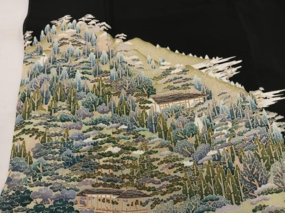 平和屋着物■豪華黒留袖 友禅 樹林風景文 正絹 逸品 BAAV8232mz