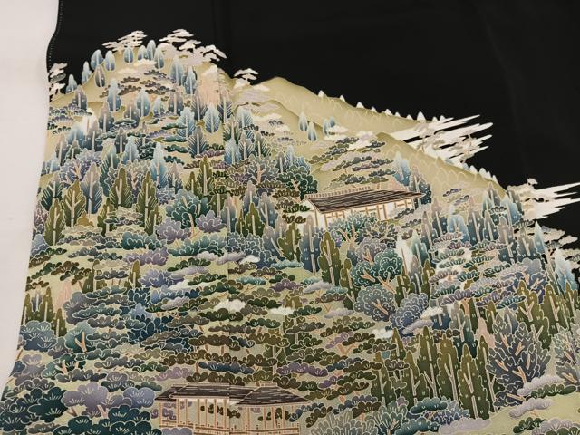 平和屋着物■豪華黒留袖 友禅 樹林風景文 正絹 逸品 BAAV8232mz
