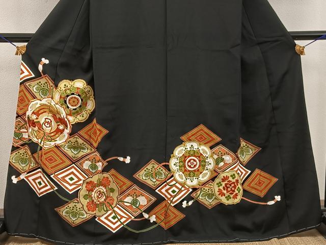 平和屋着物□豪華黒留袖 駒刺繍 鳳凰花文 金彩 正絹 逸品 未