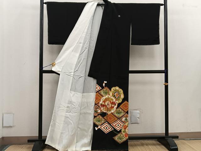 平和屋着物□豪華黒留袖 駒刺繍 鳳凰花文 金彩 正絹 逸品 未