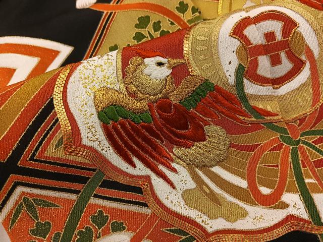 平和屋着物□豪華黒留袖 駒刺繍 鳳凰花文 金彩 正絹 逸品 未