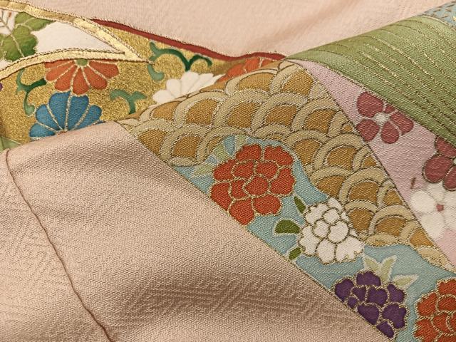 平和屋着物■色留訪問着　駒刺繍　青海波花文　金彩　正絹　逸品　BAAV8319mz