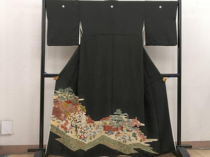 平和屋着物■豪華黒留袖 風景花文 金彩 正絹 逸品 BAAV8327mz