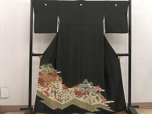 平和屋着物■豪華黒留袖 風景花文 金彩 正絹 逸品 BAAV8327mz