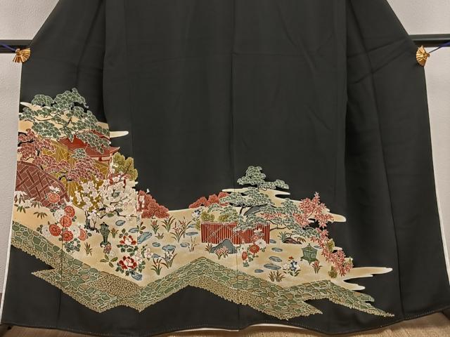 平和屋着物■豪華黒留袖 風景花文 金彩 正絹 逸品 BAAV8327mz