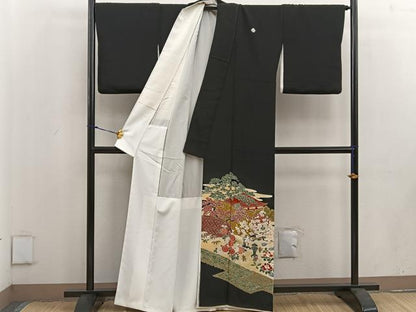 平和屋着物■豪華黒留袖 風景花文 金彩 正絹 逸品 BAAV8327mz