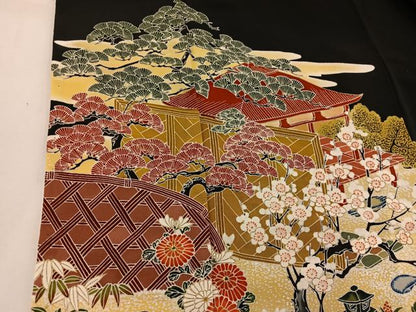 平和屋着物■豪華黒留袖 風景花文 金彩 正絹 逸品 BAAV8327mz