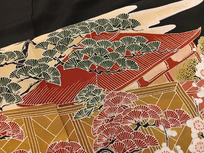 平和屋着物■豪華黒留袖 風景花文 金彩 正絹 逸品 BAAV8327mz