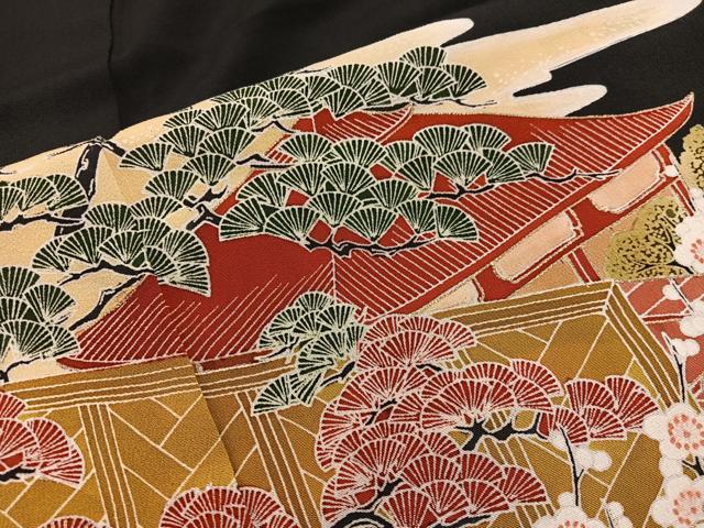 平和屋着物■豪華黒留袖 風景花文 金彩 正絹 逸品 BAAV8327mz