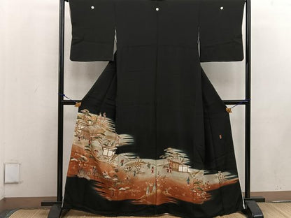 平和屋着物■豪華黒留袖 作家物 松竹梅 人物風景文 暈し染め 金彩 正絹 逸品 BAAV8375mz