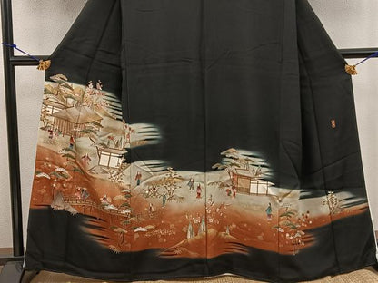 平和屋着物■豪華黒留袖 作家物 松竹梅 人物風景文 暈し染め 金彩 正絹 逸品 BAAV8375mz