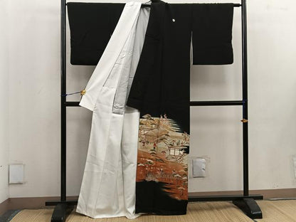 平和屋着物■豪華黒留袖 作家物 松竹梅 人物風景文 暈し染め 金彩 正絹 逸品 BAAV8375mz