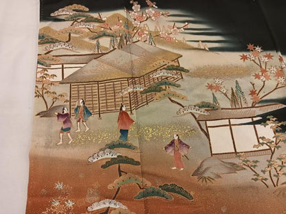 平和屋着物■豪華黒留袖 作家物 松竹梅 人物風景文 暈し染め 金彩 正絹 逸品 BAAV8375mz