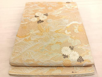 平和屋着物◎西陣 六通柄 本袋帯 唐織 立波菊文 金銀糸 正絹 逸品 BAAV8401hv