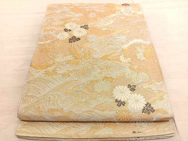 平和屋着物◎西陣 六通柄 本袋帯 唐織 立波菊文 金銀糸 正絹 逸品 BAAV8401hv