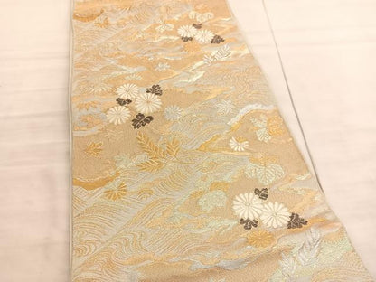 平和屋着物◎西陣 六通柄 本袋帯 唐織 立波菊文 金銀糸 正絹 逸品 BAAV8401hv
