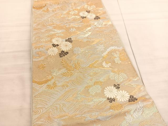 平和屋着物◎西陣 六通柄 本袋帯 唐織 立波菊文 金銀糸 正絹 逸品 BAAV8401hv