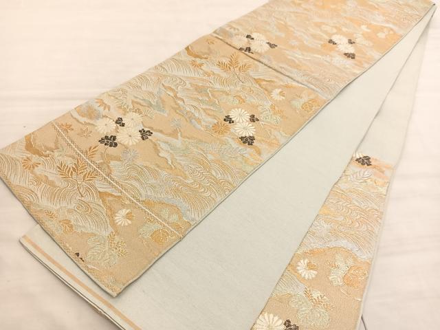 平和屋着物◎西陣 六通柄 本袋帯 唐織 立波菊文 金銀糸 正絹 逸品 BAAV8401hv
