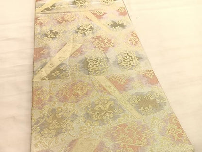 平和屋着物◎六通柄袋帯　切嵌花唐草文　金糸　正絹　逸品　BAAV8413hv