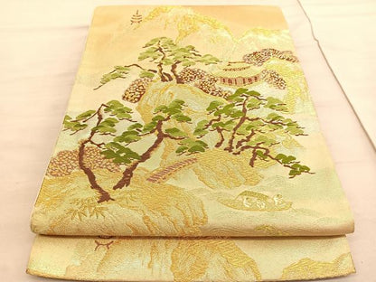平和屋着物◎六通柄袋帯　唐織　名所風景文　金糸　正絹　逸品　BAAV8417hv