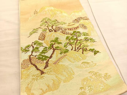 平和屋着物◎六通柄袋帯　唐織　名所風景文　金糸　正絹　逸品　BAAV8417hv
