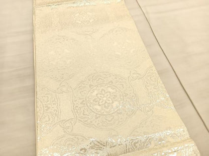 平和屋着物◎六通柄袋帯　錦織　亀甲花唐草文　純銀箔　正絹　逸品　BAAV8420hv