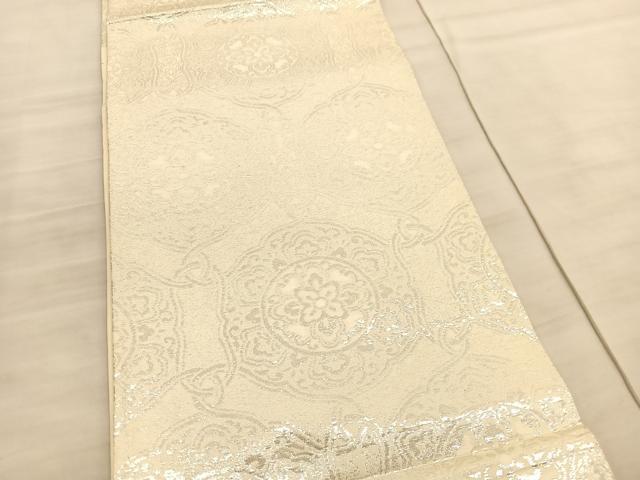 平和屋着物◎六通柄袋帯　錦織　亀甲花唐草文　純銀箔　正絹　逸品　BAAV8420hv