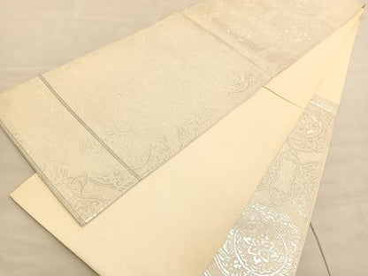 平和屋着物◎六通柄袋帯　錦織　亀甲花唐草文　純銀箔　正絹　逸品　BAAV8420hv