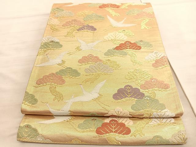 平和屋着物◎六通柄袋帯　唐織　飛鶴松文　金糸　正絹　逸品　BAAV8422hv