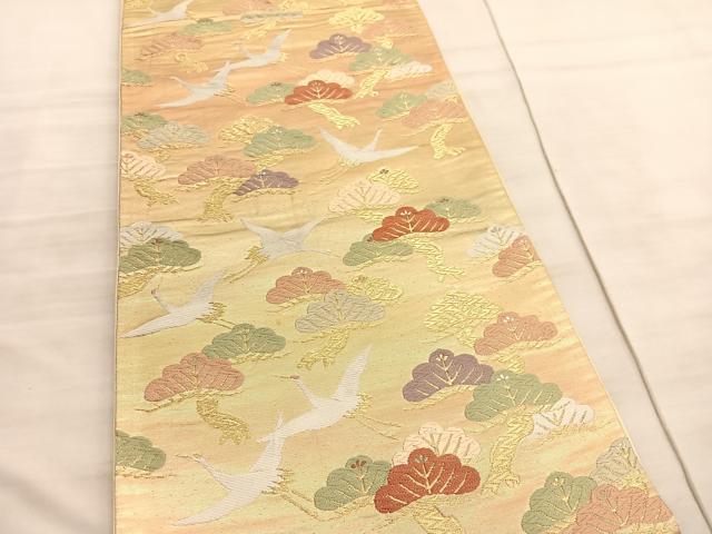 平和屋着物◎六通柄袋帯　唐織　飛鶴松文　金糸　正絹　逸品　BAAV8422hv
