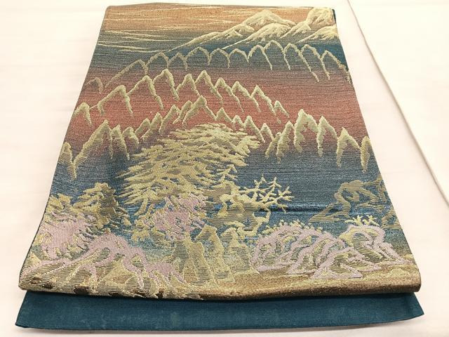 平和屋着物◎六通柄袋帯　遠山風景文　金糸　正絹　逸品　BAAV8444hv
