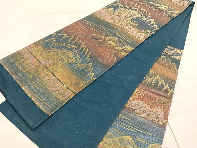 平和屋着物◎六通柄袋帯　遠山風景文　金糸　正絹　逸品　BAAV8444hv