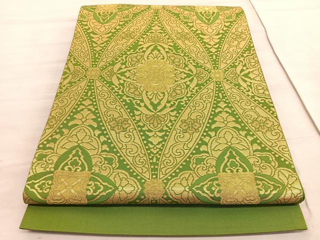 平和屋着物◎六通柄袋帯　七宝花唐草文　金糸　正絹　逸品　BAAV8447hv